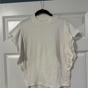 Madewell, heavy cotton mock neck at with Ruffle cap sleeve. Size XS, creme